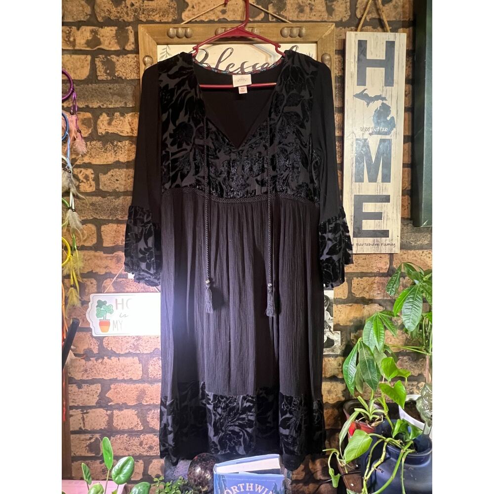X-Small Knox Rose Black Dress with velvet floral